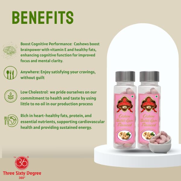 360 Roasted Bubblegum Cashews Nuts Kaju | 200g (2 x 100g each) | Healthy Snacks | Rich in Nutrition | Fiber Packed | Wholesome Snack 3