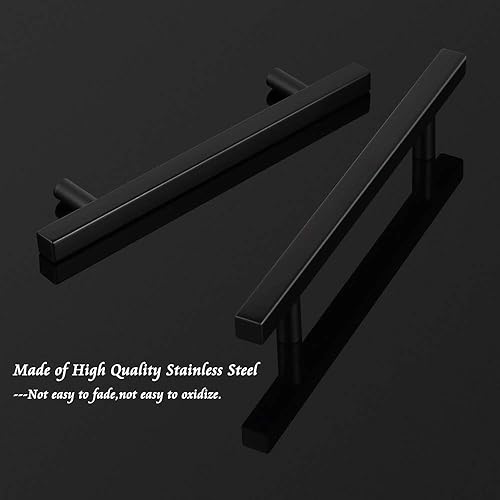 Miniatura 2 de Probrico Manijas de gabinete (paquete de 20) negras de 4 pulgadas (4.016 in) con agujero central, barra cuadrada en T, manijas de gabinete de