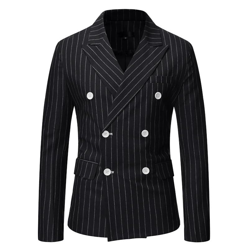 Men's Striped Casual Blazer Double Breasted Slim Fit Business Suit Jacket Lightweight Sport Coat