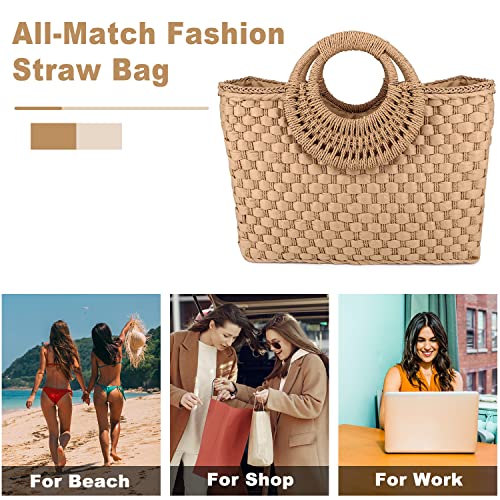 Bolso Retro de Paja para Mujer Verano Grande Kaki miniatura 6