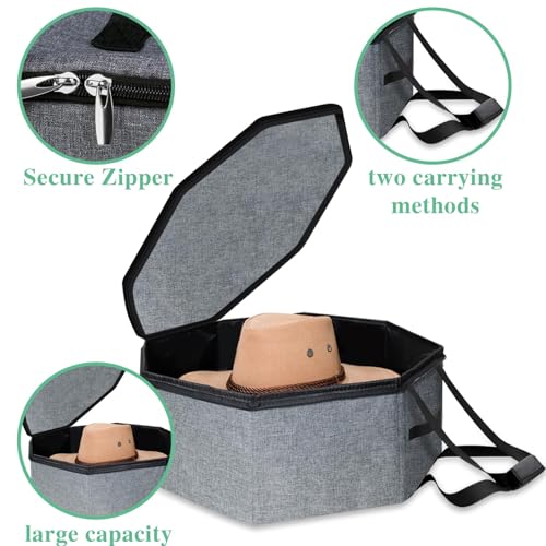 Hat Storage Box for Women & Men, Cowboy Hat Box for Travel, Hat Bag Hat Case with Handles, Hat Box for Women Storage and Large Cap Bag for Men Carry (Black)