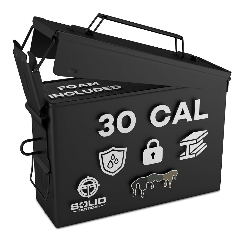 Lockable Metal Ammo Storage Box - Military & Army Steel Ammo Can for Ammunition Storage - Waterproof Ammo Crate Utility Box