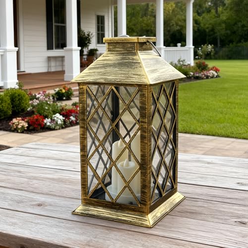 Image of Solar Outdoor Lantern 3 LED Flickering Flameless Candle Decorative Lights | Garden Hanging PVC Waterproof Lanterns,for Women Mom Grandma Halloween Gifts,for Table Outdoor Party,1 pack