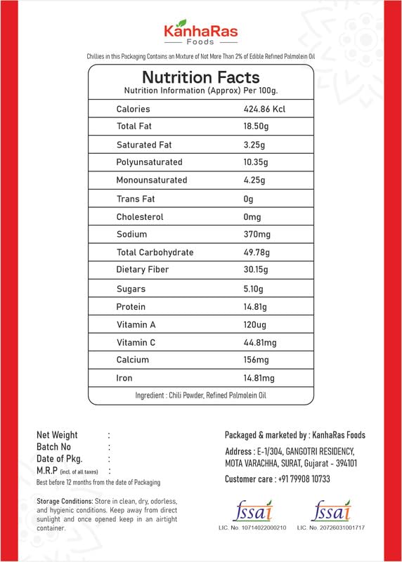 Image of KanhaRas Foods Red Chilli Powder 500 gm x Pack of 2 | Lal Mirch Powder | No Added Colours, Preservatives or Chemicals | Strong Aroma & Authentic Taste | Bold Flavor for Cooking & Traditional Recipes