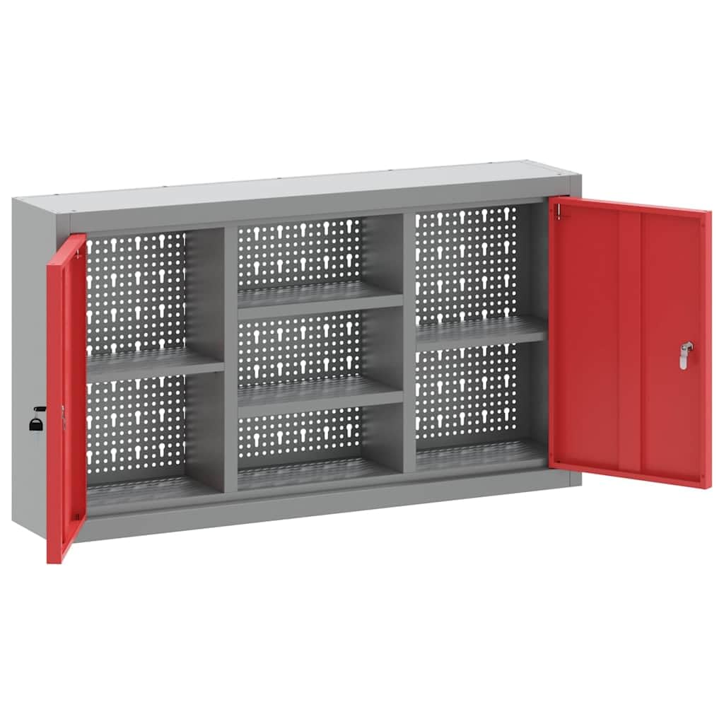 vidaXL Szafka na narzędzia z półką Czerwony i Szary 100 x 20 x 55 cm, Warsztatowa szafka narzędziowa, metalowa, z regulowanymi półkami, dla praktycznej organizacji i bezpieczeństwa