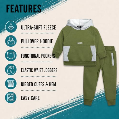 Image of Volcom Infant Toddler Baby Boys Joggers Set - 2 Piece Fleece Pullover Hoodie and Jogger Pants Activewear Set (Sizes: 12M-7)