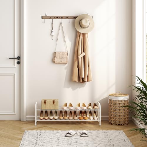 Image of Hoctieon 2 Tier Shoe Rack for Closet, Durable Mesh Style Shoe Rack, Entryway Shoe Shelf, Shoe Storage Organizer for Hallway, Bedroom, Living Room, Wardrobe, White
