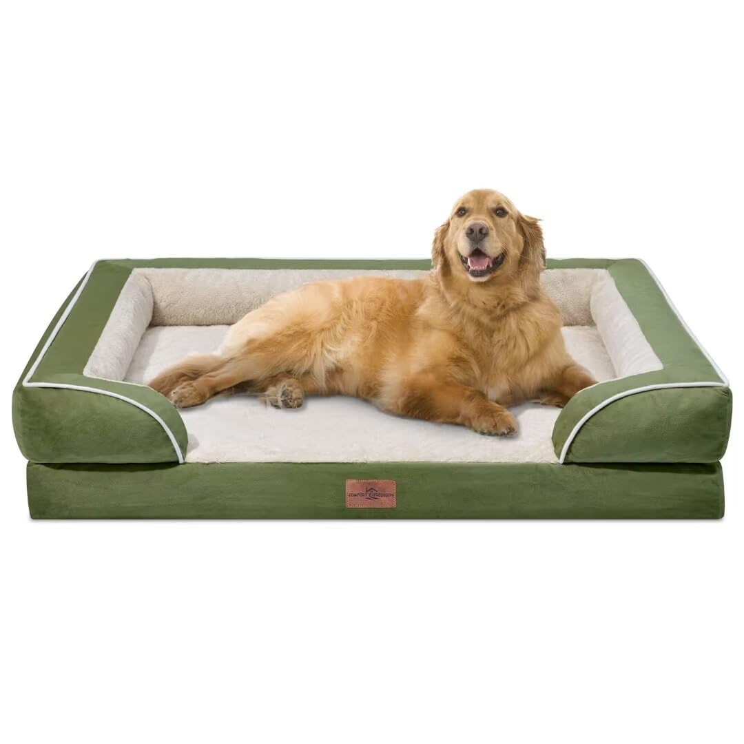 Orthopedic Dog Beds Extra Large, XL Dog Bed, Waterproof Dog Bed with Bolster, Washable Dog Bed Sofa with Removable Cover & Non-Slip Bottom(X-Large,Light Green)