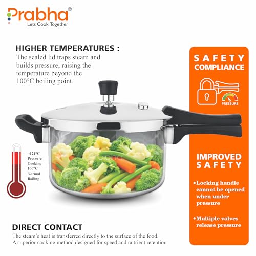 Image of Prabha Stainless Steel Pressure Cooker Outer Lid 1.5 Litre | Tri-Ply Whizz Cookers Manual | Kitchen Must-Have Cookware Pots & Pans | ISI Certified | Fast & Safe Healthy Cooking | Gas & Induction