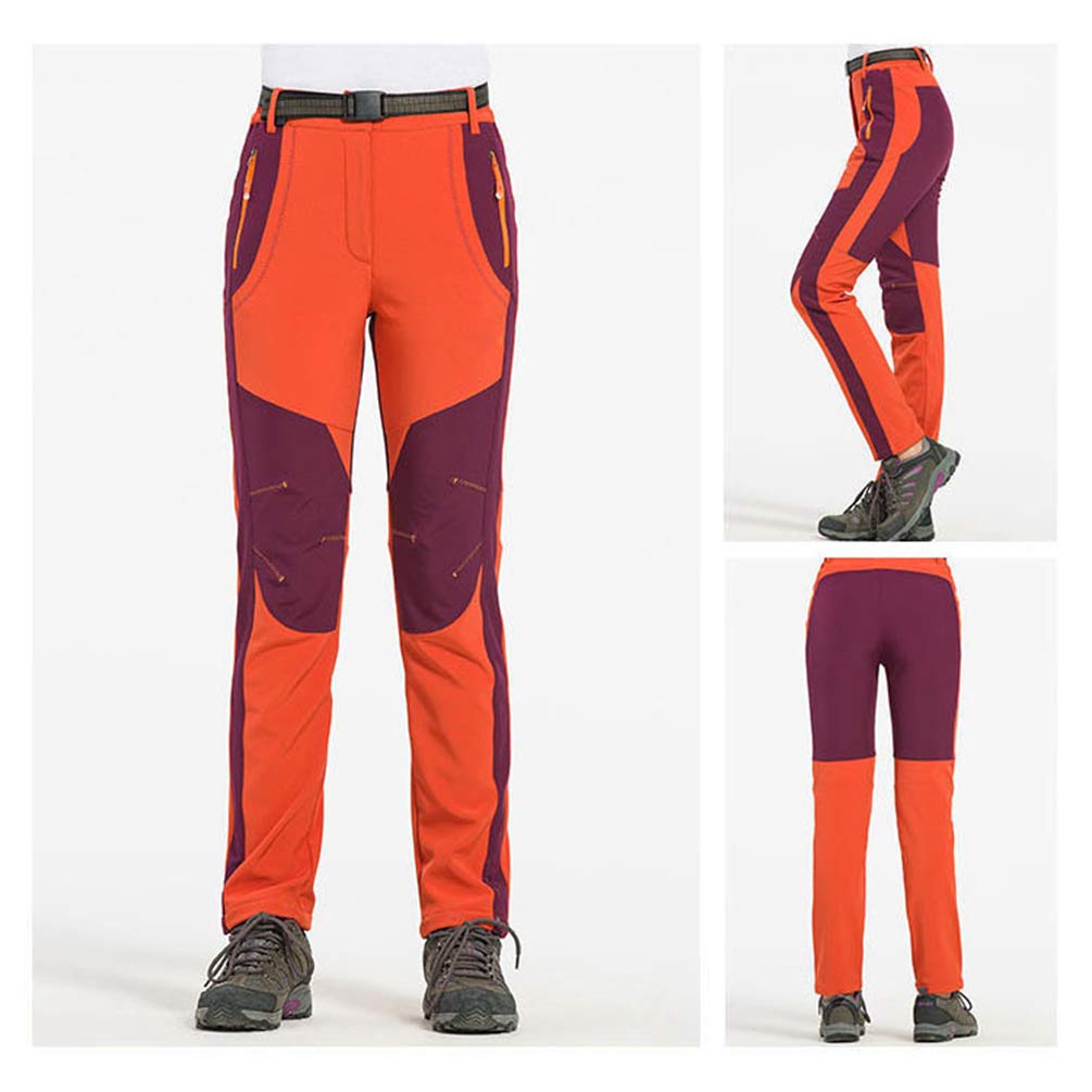 Secado Rápido Termico Pantalon Softshell Unisex Pantalones de Montaña Impermeable Trekking Caliente Elasticidad Pantalones (Naranja(Mujer),S)