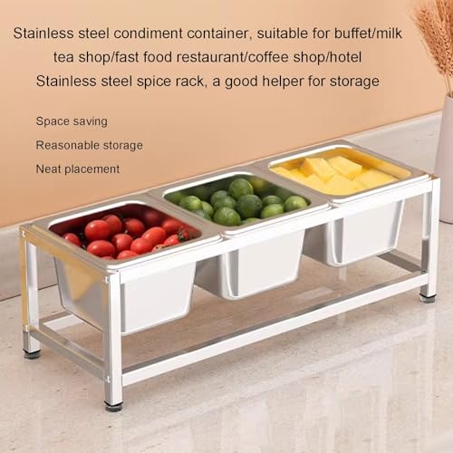 Juego de especias comercial, estante de condimentos de acero inoxidable, dispensador de condimentos de cocina, organizador de contenedores de alimentos para condimentos, salsa y mermelada
