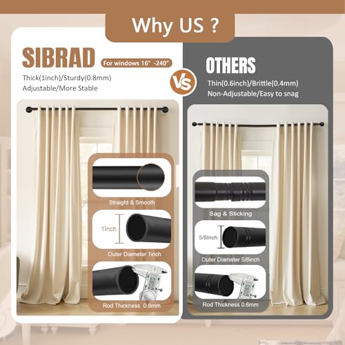 SIBRAD Seamless Wrap Around Curtain Rods 16 to 32 Inch, 1 Inch Heavy Duty Blackout Drapery Pole, Smooth Gliding No-Snag Spliced Connection, Indoor/Outdoor Room Divider, Industrial Black — view 5