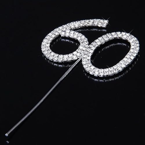 Miniatura 7 de ABOOFAN 60 decoraciones para tartas con purpurina número 60 para 60 cumpleaños o aniversario decoración de pastel (plateado)