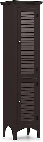 Giantex Gabinete de almacenamiento alto para baño, gabinete de piso estrecho independiente con puertas, estantes de 5 niveles (1 altura ajustable),