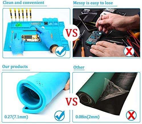 Image of Breewell Heat Insulation Silicone Repair Magnetic Large Soldering Mat - Heat Resistant 500�C Electronics Workbench for Soldering Iron, Phone and Computer Repair (17.7'' x 11.8'', Blue)