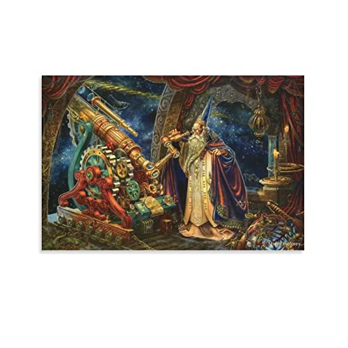 Myles Pinkney The Wizard On The Cliffs Fantasy Wizard, Merlin The Wizard, Magic Art Poster Wall Art Paintings Canvas Wall Decor Home Decor Living Room Decor Aesthetic 16X24Inch(40X60Cm) Unframe-Styl #TOP7