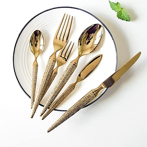 Bestecksets 4pcs 6pcs Anzug Luxus Gold Löffel Gabel Messer Reise Camping Küchenutensilien Sets Edelstahl Besteck Küche Goldenes Besteck Set (Color : Set of 4) (6 X Set of 4)