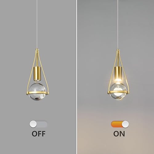 Miniatura 3 de Lámpara colgante de diente de león dorada en acabado de latón cepillado, 1 luz mini globo de cristal moderno colgante de isla de cocina iluminación