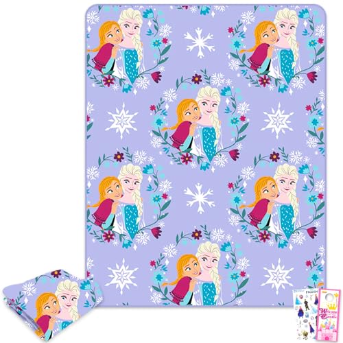 DIsney Frozen Blanket Set - Bundle with Elsa and Anna Soft Fleece Blanket Plus Stickers More for Kids Adults Children | Cozy Disney Frozen Fleece Throw 40 x 50