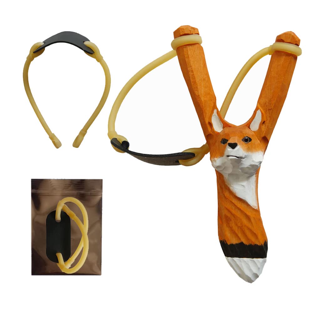 LongJT Wooden Animal Slingshot, Hand-Carved, Kids (Fox)
