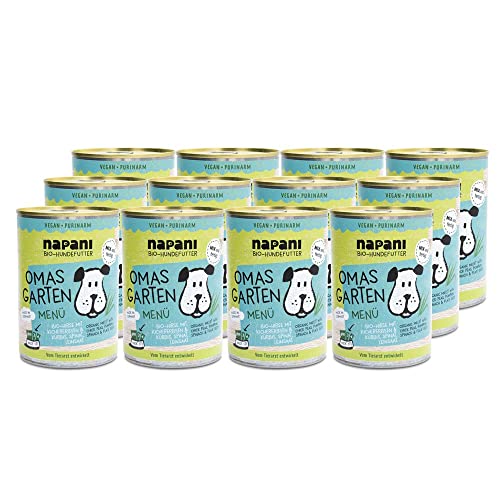 napani - Veganes Hundefutter, Bio Hundefutter, Omas Garten mit Hirse & Kichererbsen, Hunde Nassfutter, purinarm & schonend gegart, 12 x 400g