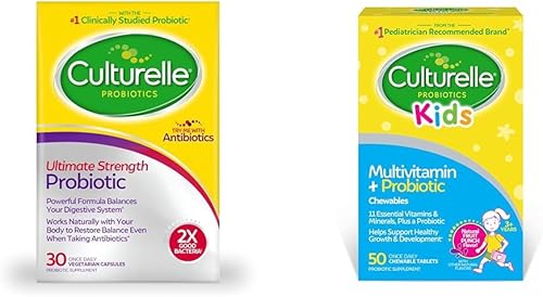 Culturelle Ultimate Strength 20 mil millones de UFC probióticos Plus Multivitamínico completo para niños con 11 vitaminas y minerales masticables,