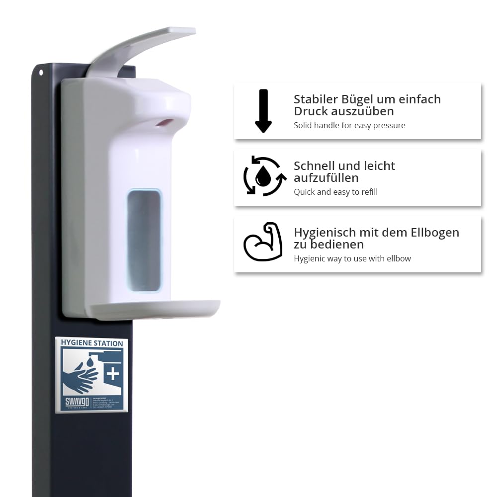 Hygienestation mit Desinfektionsspender - Desinfektionssäule mit Sensor oder Manual - Desinfektionsstation für Innen & Außen (Manual 1000ml mit Tropfschale)