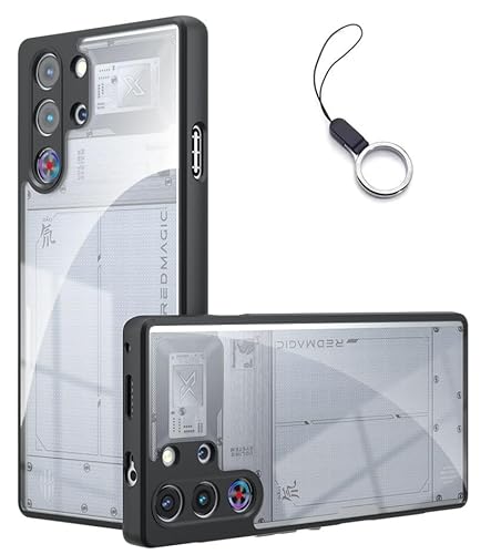 For Red magic 10 Pro/For Red magic 10 Pro+ ケース透明 レッドマジック10pro カバー 全面保護 耐衝撃 レンズ保護 薄型 軽量 指紋防止 黄ばみなし ストラップホール (透明/ブラック)