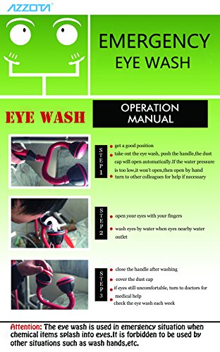 Azzota Kc2R Emergency Eye Wash Station With Two Spray Heads, First Aid, Safety, Washer, Tuv Certified, Ansi Z.358.1-2014, Red, 5 Feet Length #TOP2
