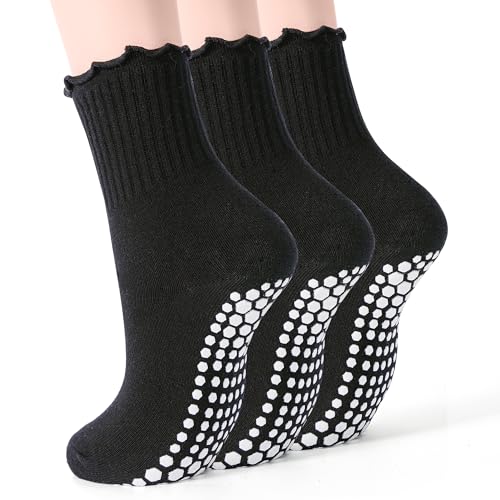 Image of SkiBeaut Pilates Grips Socks- Yoga Women Non Slip Grippers Anti Skid Sticky Hospital Socks for Senior, 3 Pairs, US Size 5-9