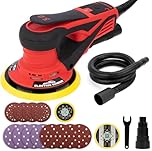 Autolock Electric Random Orbital Sander, 350W brushless Motor with 5&6-inch Pads, 4000-10000RPM Electric Palm Sander for Woodworking, Sanding and Polishing(Red)