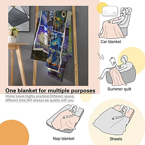 Hugdiy Owl Fleece Throw Blanket 54"X70", Soft Cozy Blanket, Lightweight Fuzzy Fluffy Plush Blanket For Bed Sofa Travel #TOP4