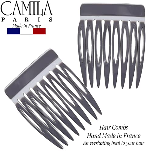camila paris cp3350 french hair side comb handmade small gray white french twist hair combs decorative strong hold hair clips for women bun chignon up-do styling girls hair accessories made in france