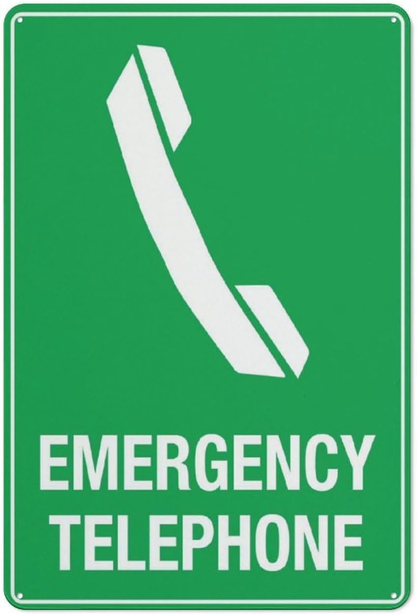 Emergency Telephone Rust Free Aluminum Sign - UV Printed, Weatherproof Decor with Pre-Drilled Holes for Home, Business - 12x8 Inch​