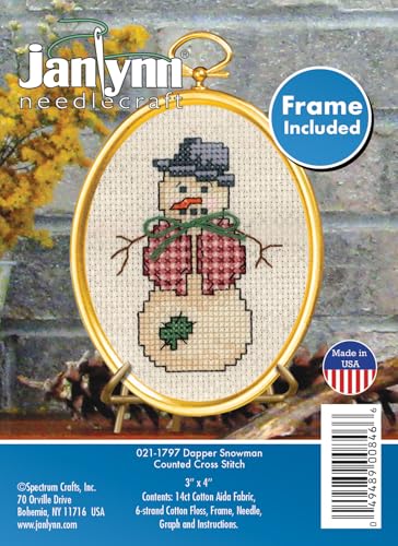 Janlynn 21-1797 14 Count Dapper Snowman Mini Counted Cross Stitch Kit, 3" by 4"