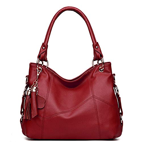 Women's Tote Shoulder Bag Handbag Purses Satchel Shoulder Bags Handle Bag Leather tassel (Claret)