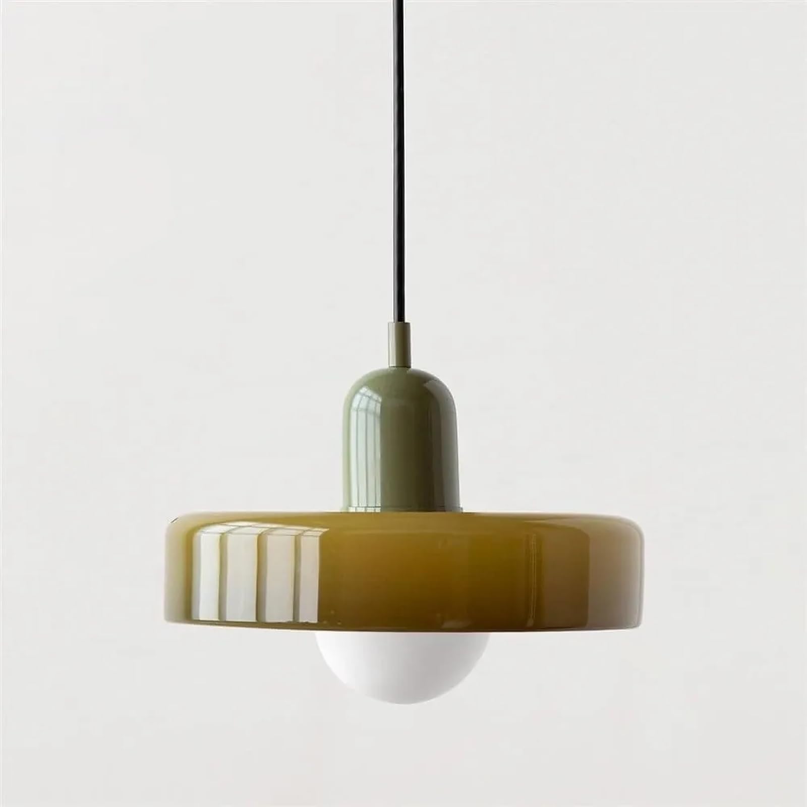 KXEcoLife Mid Century Vintage Glass Pendant Light with Retro Green Lampshade – Nordic Modern Shade for Kitchen Island, Bedroom Shades & Café Ceiling Lampshades