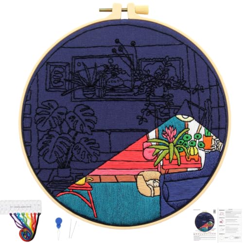 Image of Crafmanoe Plants Embroidery Kits for Beginners Adults, Home Hand Embroidery Starter Kit, Stamped Cross Stitch Kits Needlepoint Kits for Beginners Adult, Embroidery Hoop, Thread, Fabric, Video Tutorial