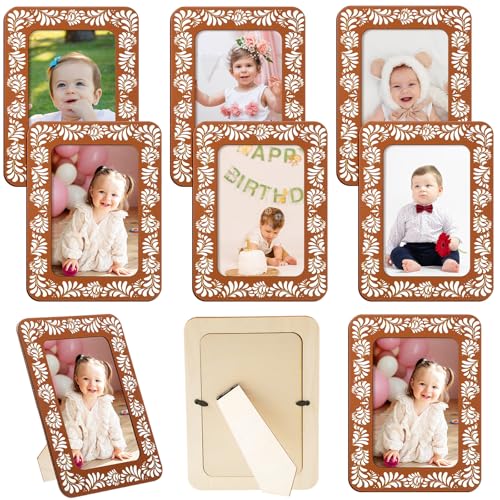 Kathfly 10 Pack Cielito Lindo Party Decoration Mexican Talavera Wood Picture Frame 5.5x7.5 Inch for Baby Shower Fiesta Party Decor Wall Tabletop Display