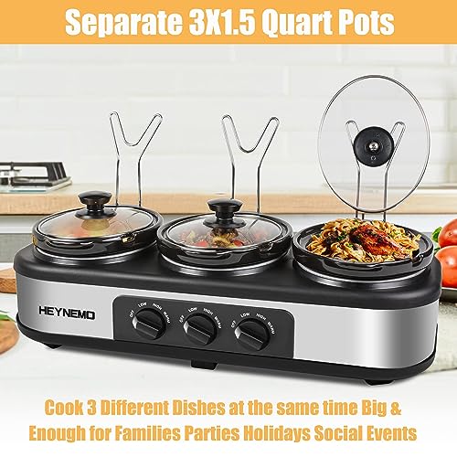 Triple-Slow-Cooker-315-QT-Buffet-Servers-and-Warmers-3-Pots-Buffet-Slow-Cooker-Adjustable-Temp-Lid-Rests-Stainless-Steel-Manual-Silver-for-Parties-Holidays-Families Triple Slow Cooker 315 QT Buffet Servers and Warmers 3 Pots Buffet Slow Cooker Adjustable Temp Lid Rests Stainless Steel Manual Silver for Parties Holidays Families