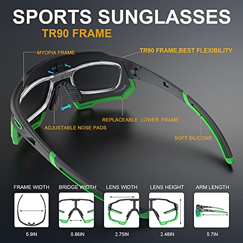 X-TIGER Lunettes de Cyclisme Lunettes de VTT Homme, Lunettes de Vélo avec 5 Lentilles Interchangeables Protection UV400, Montures TR90 résistantes au Stress, Pour Pêche Conduite Running Bicyclettes - Image 5