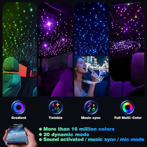 Image of Twinkle Starlight Headliner Light,32W 1000pcs 13.1ft LED Star Ceiling Fiber Optic Light Kit APP /Remote Control for Car /Home /Party
