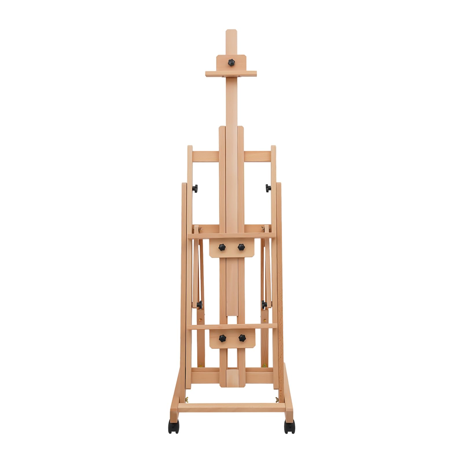 Verstellbare Staffelei aus Buchenholz, 143–232 cm, mit 4 Rollen und Bremsen – stabiler Malständer für Atelier, Kunstausstellung und Hobby, leicht und tragbar (Holzfarbe)