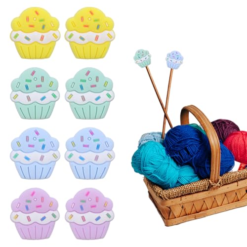 8 Pcs Knitting Needle Stoppers, Silicone Cake...