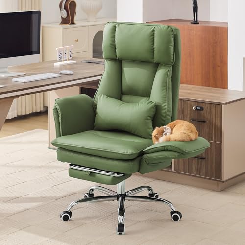 Image of Big and Tall Office Chair, Footrest & Flip Armrest for Pets, PU Green