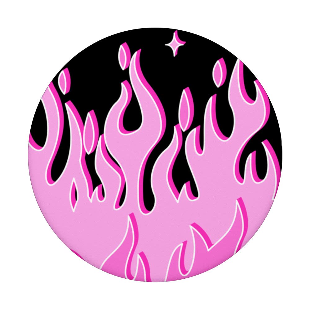 Pink Cute Flame Pattern Grafitti Flames Pastel Goth PopSockets Swappable PopGrip, Black - Image 3