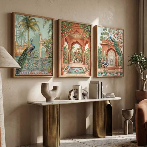 Image of kotart Madhubani Art Wall Painting Traditional Home Decoration With Frame For Living Room Bed Room Hotel Wall Decor Digital Reprint Set of 3 (19X25 INCH)