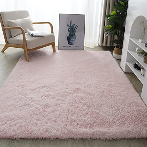 Lifup Tapis Rectangle à Poils Longs Doux et Moelleux, Tapis Décoratif Antidérapant pour Salon Chambre Rose Clair 200 x 250 cm