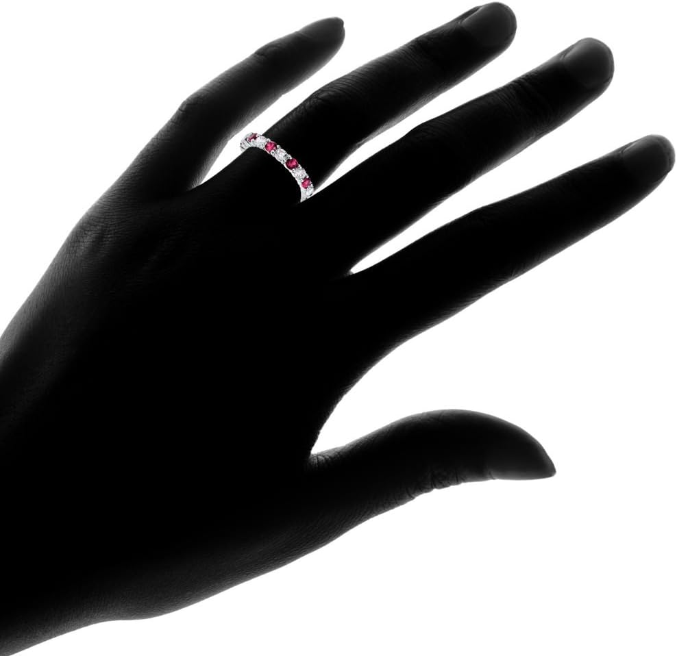 Ice Gems Sterling Silver Created Ruby and Cubic Zirconia Wedding Band Ring - Image 5