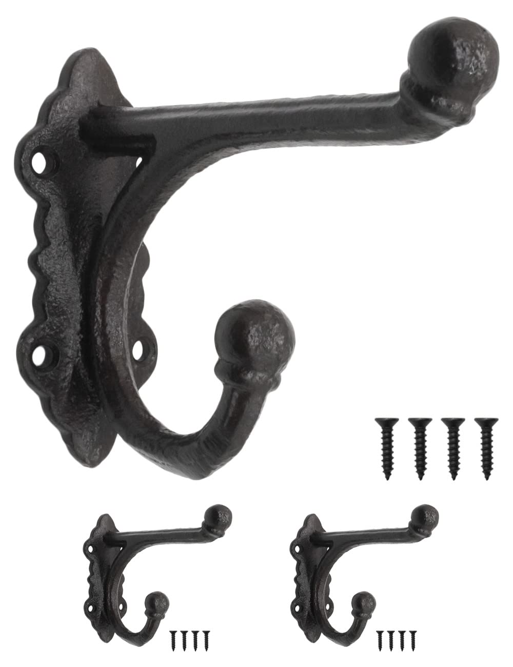 Fuxxer® Rustic Iron Hooks, Vintage Coat Hooks, Wall Hooks, Set of 2, Black, 13 x 10 cm